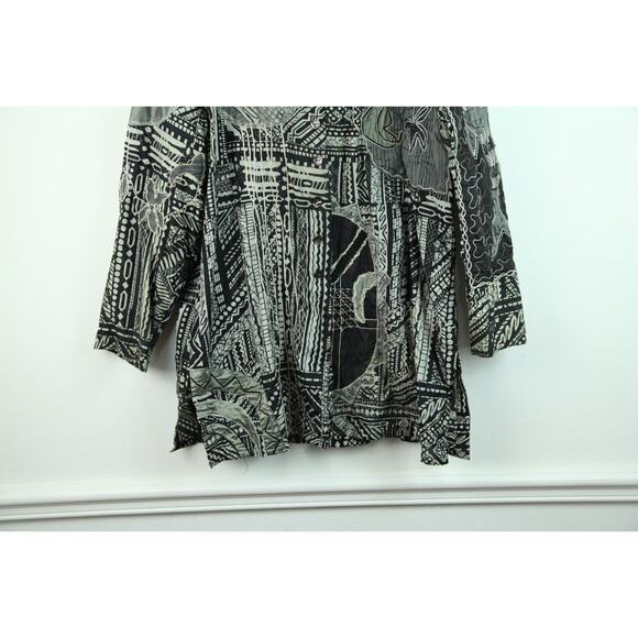 Chicos 3 L Silk FLAW Embroidered Fish Jacket Boho Artsy Embellished Maximalist - Picture 4 of 14